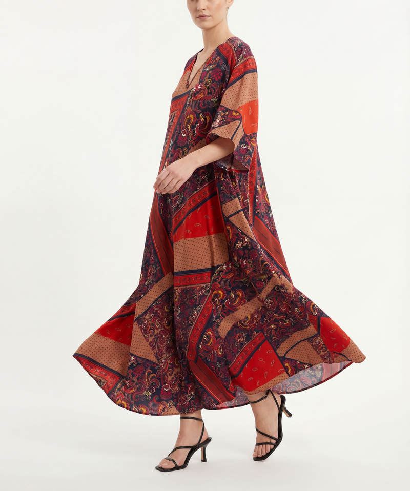 irella maxi caftan dress Penelope Maxi Caftan Patchwork Bronze Brown Pattern