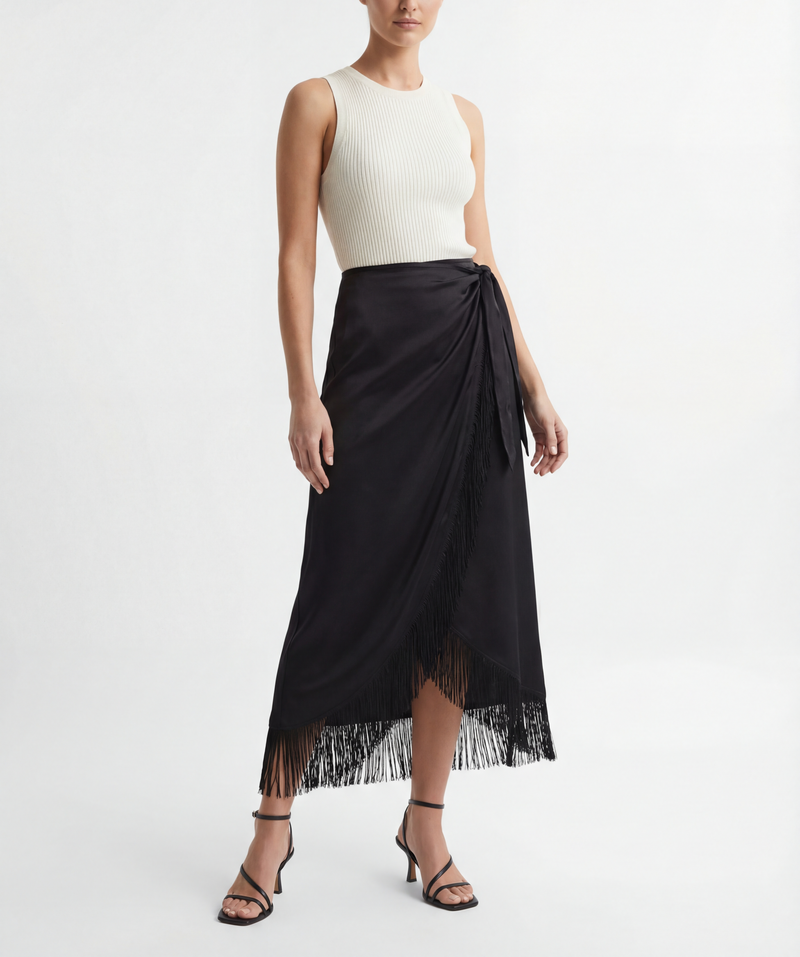 Nora Black SIlk Fringe Skirt – Jaline Resort