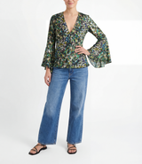 Rachel Flutter Sleeve Green Leopard Print Blouse