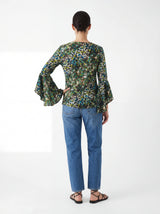 Rachel Flutter Sleeve Green Leopard Print Blouse