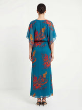 Norma Maxi Mid Sleeve Green Orchid Floral Print Dress