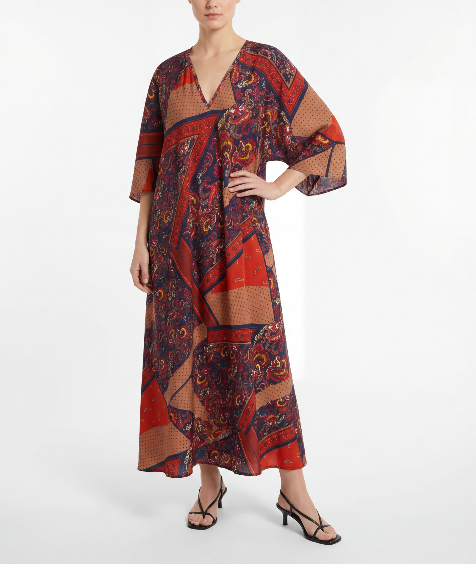 Penelope Maxi Caftan Patchwork Bronze Brown Pattern – Jaline Resort