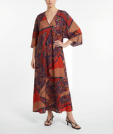 Penelope Maxi Caftan Patchwork Bronze Brown Pattern