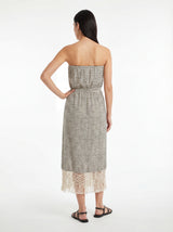 Irina Ecru and Black Stripe Strapless Macrame Midi Dress