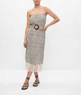 Irina Ecru and Black Stripe Strapless Macrame Midi Dress