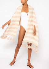 Beige cotton striped shawl
