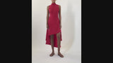 Red silk high neck dress