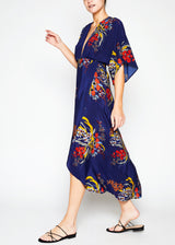 blue floral pattern wrap maxi dress