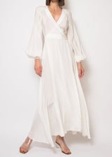 White long sleeve silk maxi dress