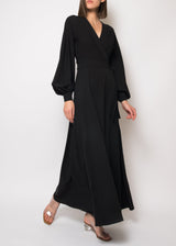 Long sleeve black silk maxi dress