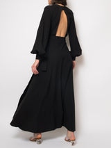 Long sleeve black silk maxi dress