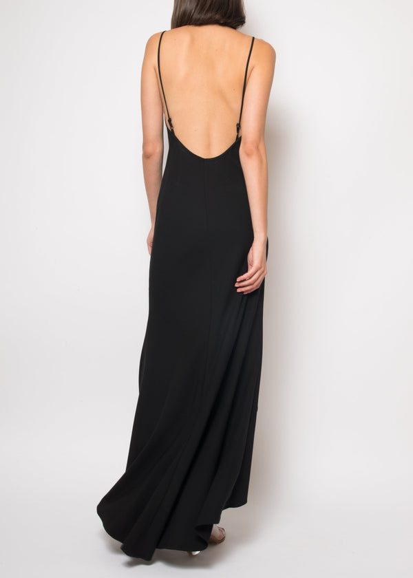 Black silk open back dress