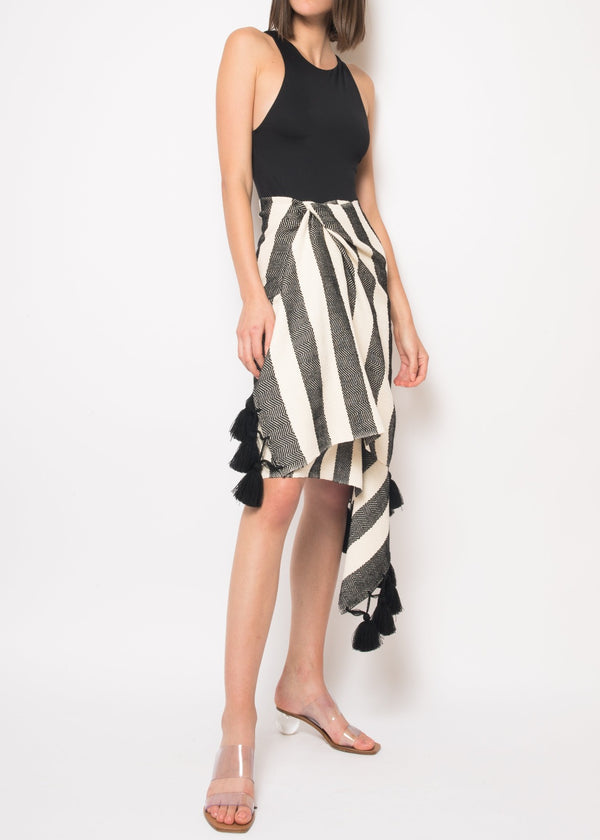 Black/ecru cotton striped shawl