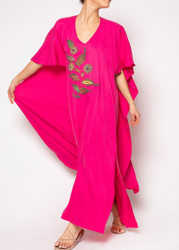 Pink and yellow floral cape long Kaftan