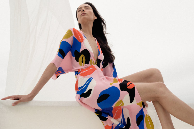 Abstract print wrap maxi dress