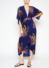 Midi blue floral print dress