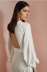 Whit long sleeve silk maxi dress