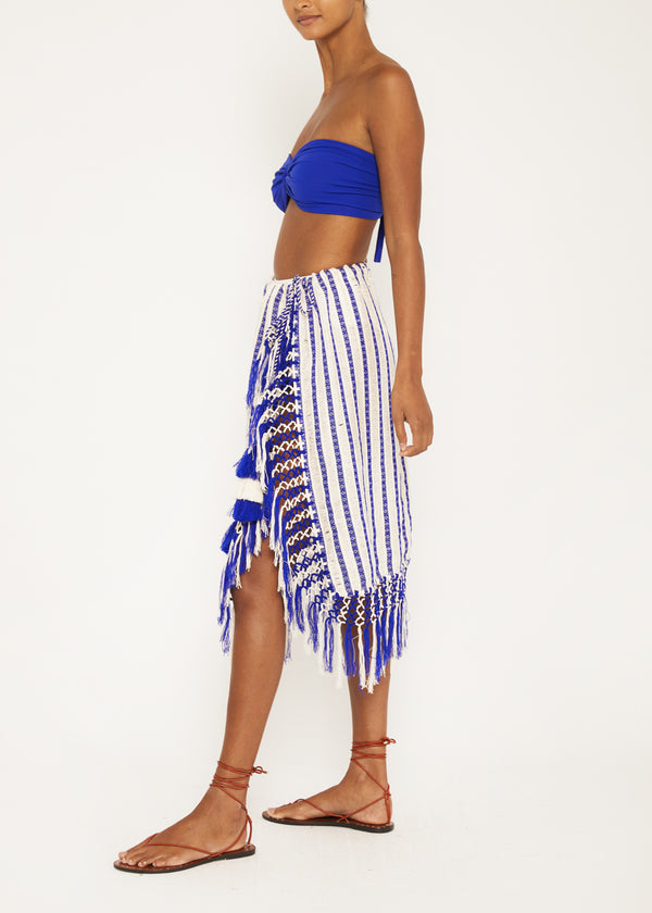 blue and white striped handwoven tie skirt