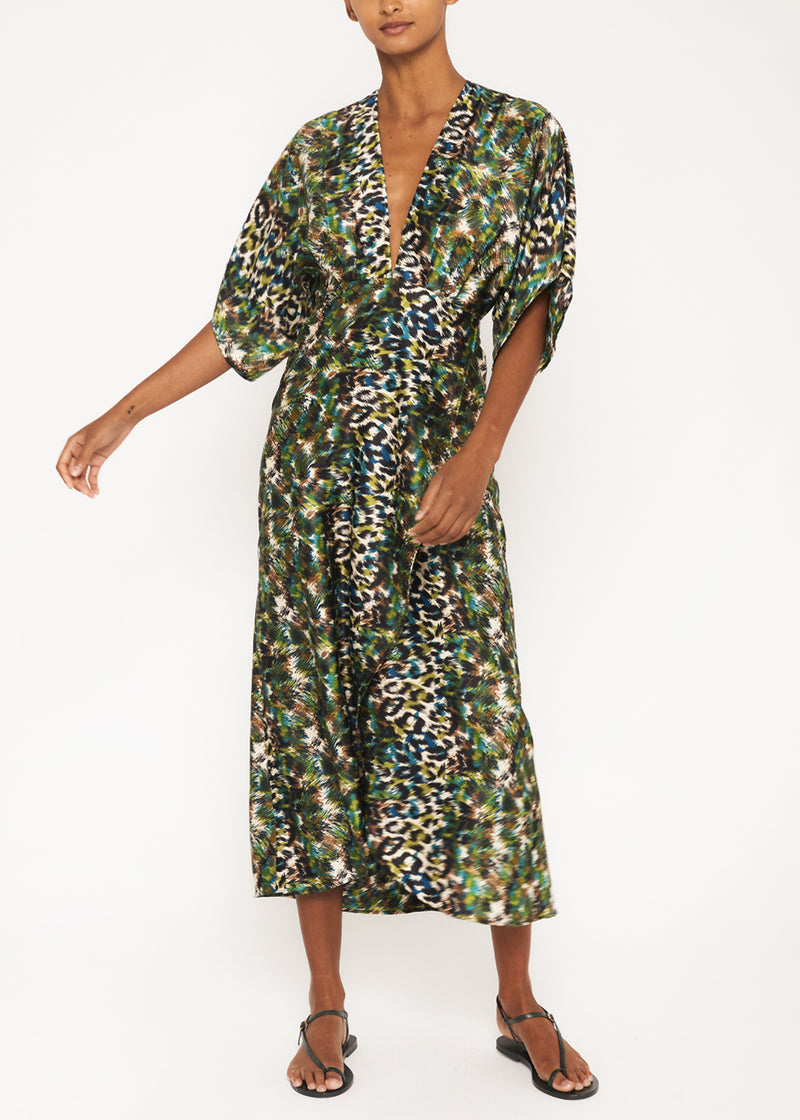 Surplice front leopard print maxi dress