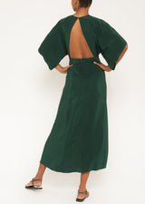 Open back emerald green mid sleeve maxi dress
