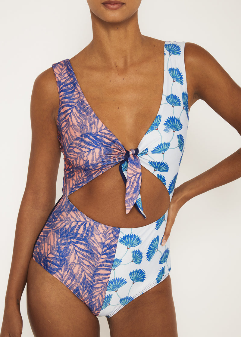 front tie printed one piece
