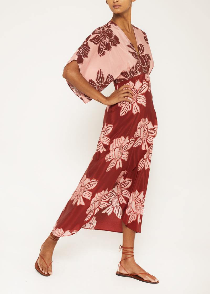 two tone floral maxi dress