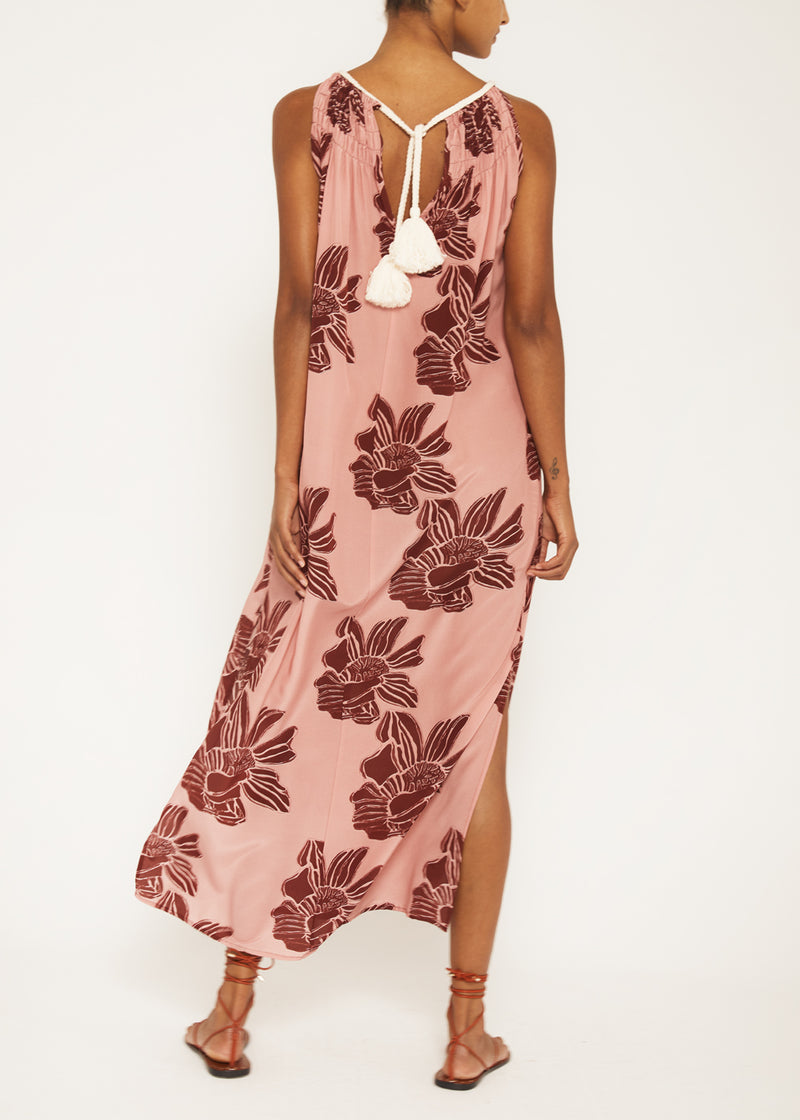 two toned tassel detail pink floral maxi dress