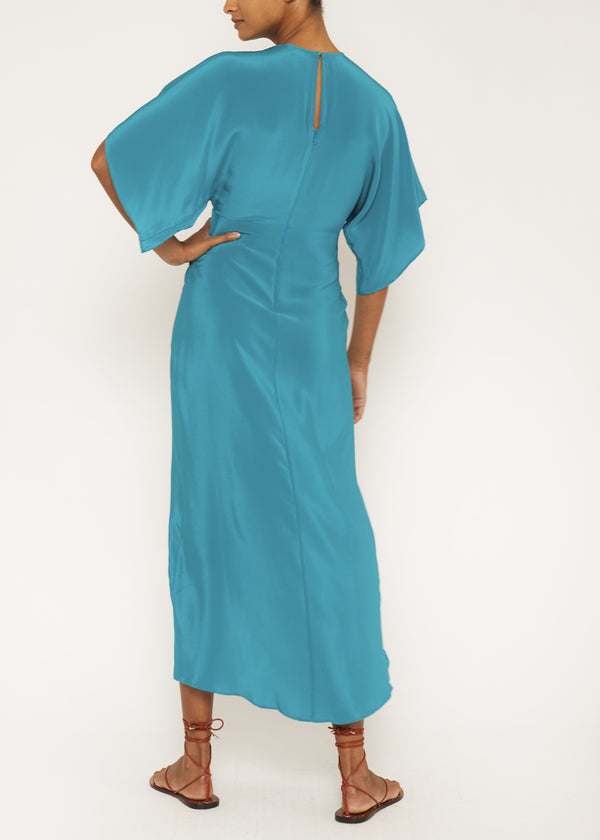 turquoise silk maxi dress