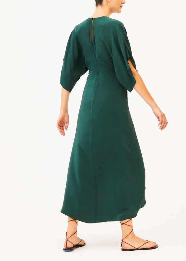 green silk maxi dress