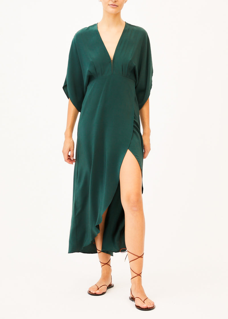 green silk maxi dress