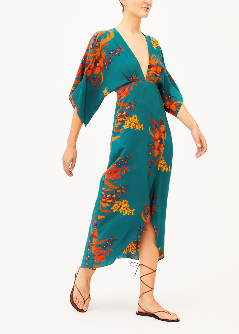 Kelly Green Floral Backless Dress LARGE Kelly Green Floral Backless Dress LARGE