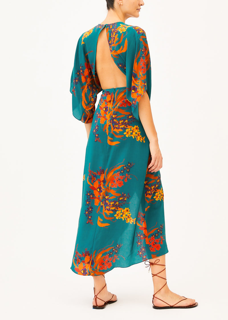 backless green floral maxi dress