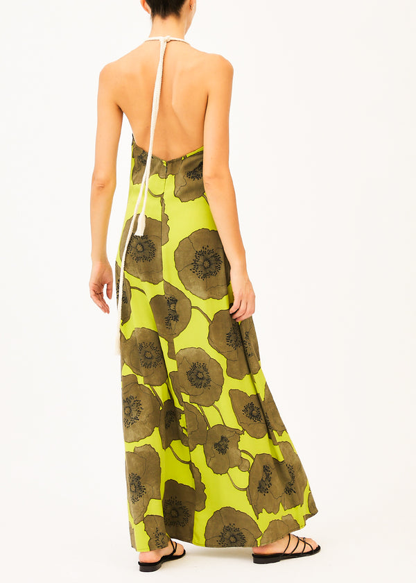 maxi halter green printed dress